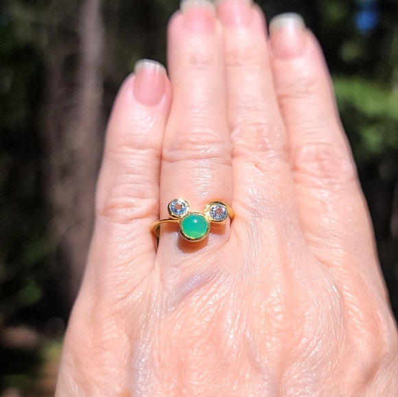 Chrysoprase & Topaz 24k Gold & Sterling ring sz6.5 looks a little like Mickey! - Picture 4 of 11